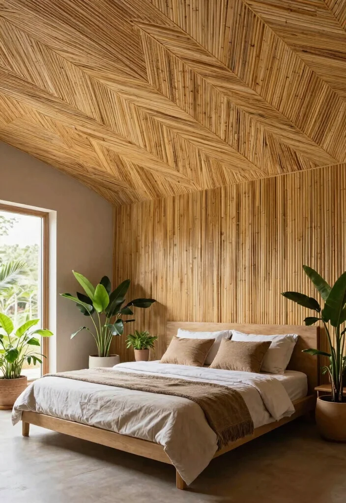 13 Green Ceiling Designs for Nature-Inspired Sleepers - 3. Eco-Friendly Bamboo Panels 1