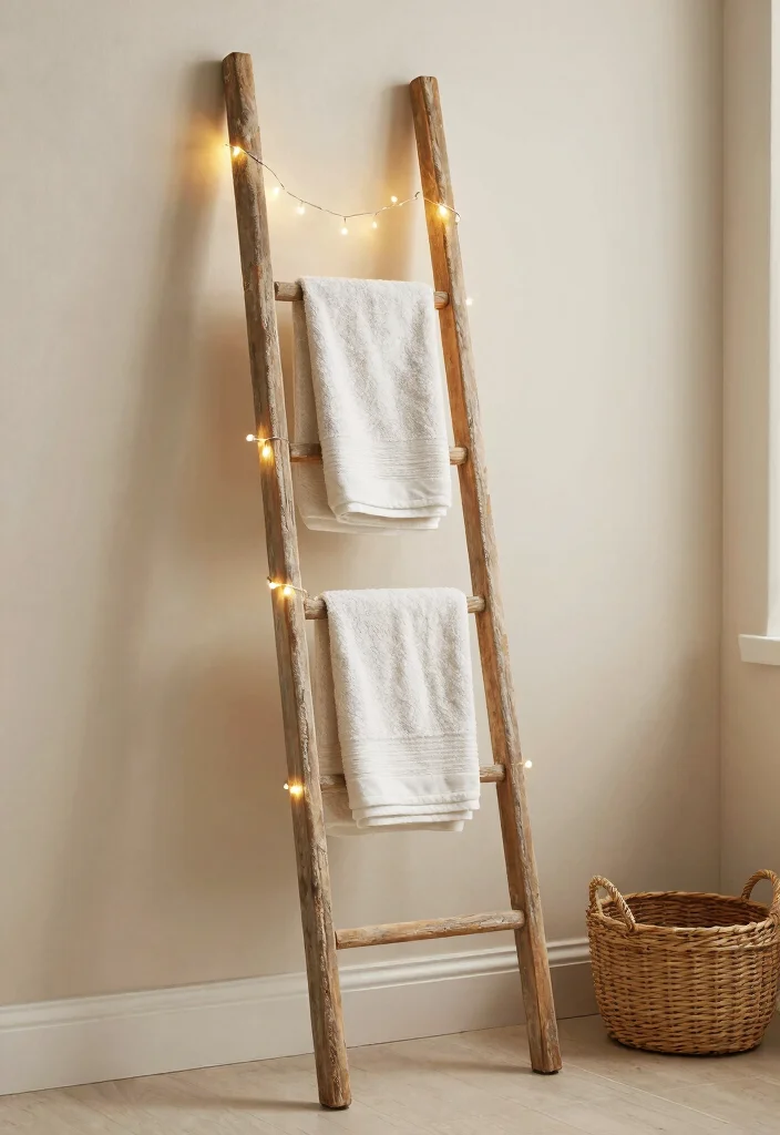 13 Small Bath Upgrades for Cozy Home Planners - 2. Vintage Ladder Towel Rack 1