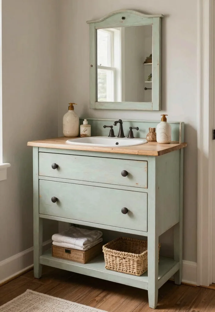 13 Small Bath Upgrades for Cozy Home Planners - 6. Upcycled Furniture for Storage 1