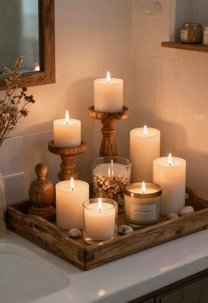 13 Small Bath Upgrades for Cozy Home Planners - 8. Rustic Candle Displays 1