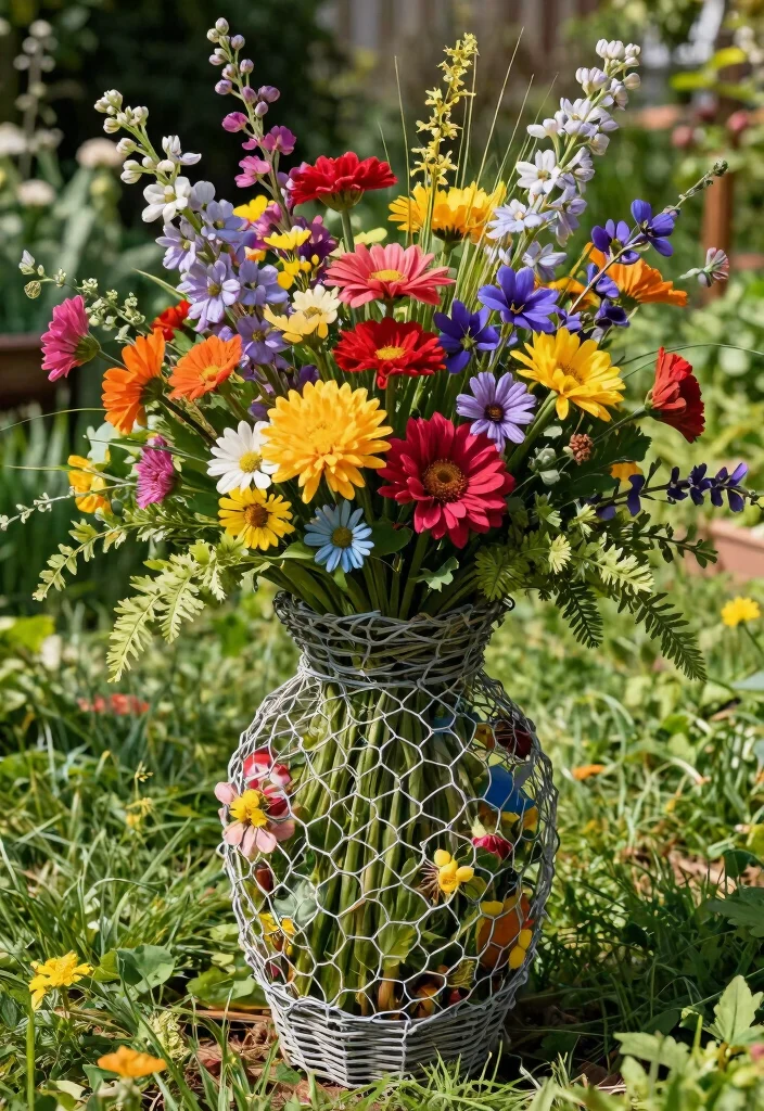 14 Chicken Wire Fence Setups for Hobby Farmers - 11. Chicken Wire Flower Displays 1