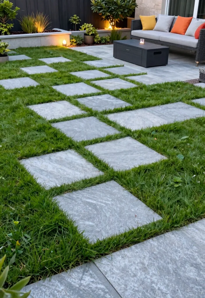 14 Grass and Paver Combos That Look Professional - 1. Checkerboard Pavers with Lush Grass 1