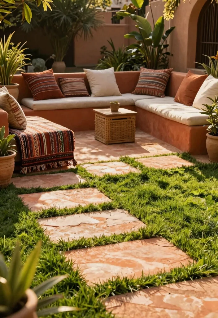 14 Grass and Paver Combos That Look Professional - 11. Warm Earth Tones and Soft Grass 1