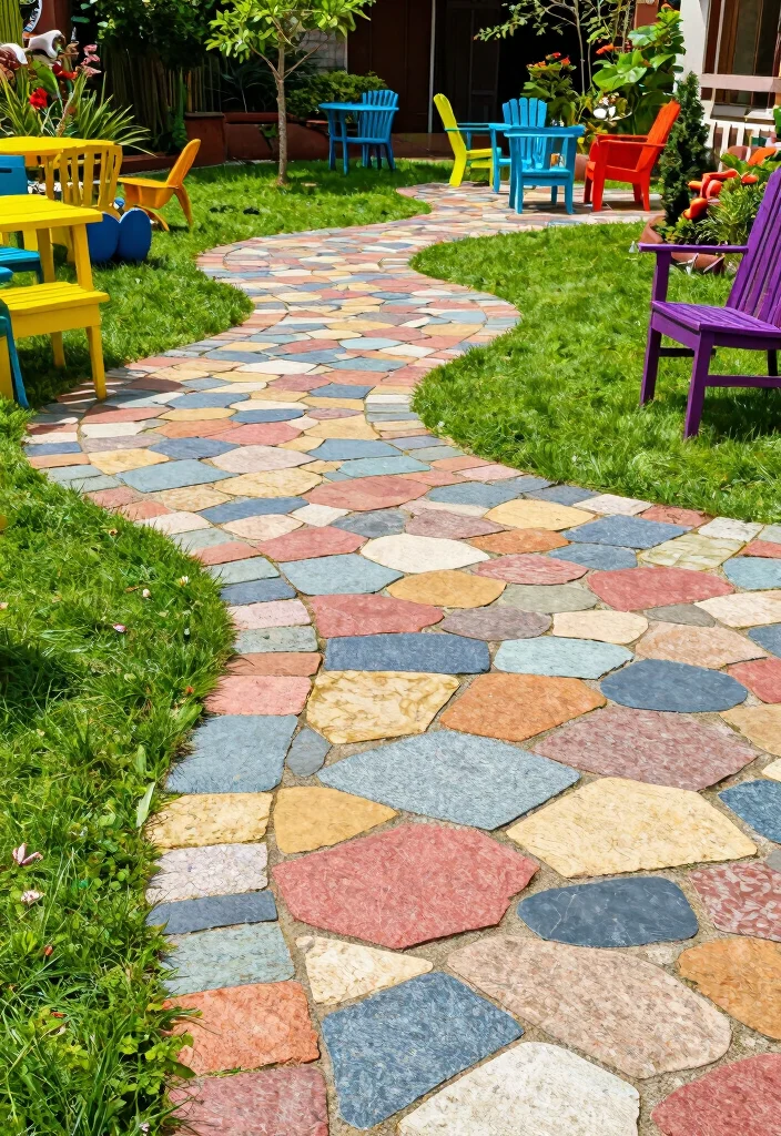 14 Grass and Paver Combos That Look Professional - 14. Colorful Patchwork Grass and Paver Design 1