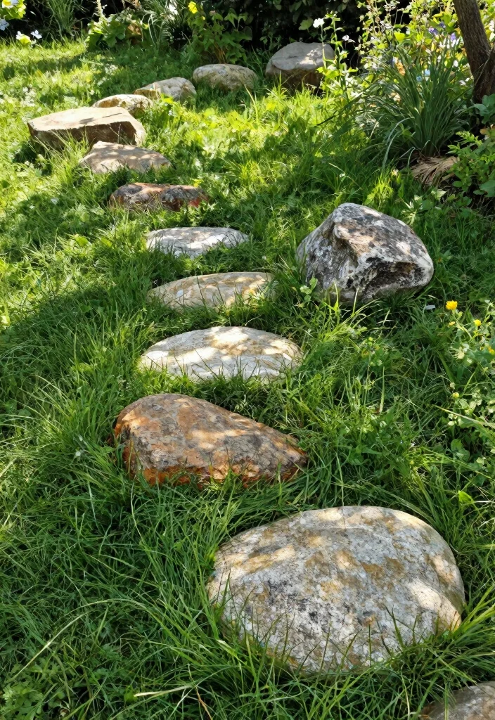 14 Grass and Paver Combos That Look Professional - 3. Rustic Stone and Grass Blend 1