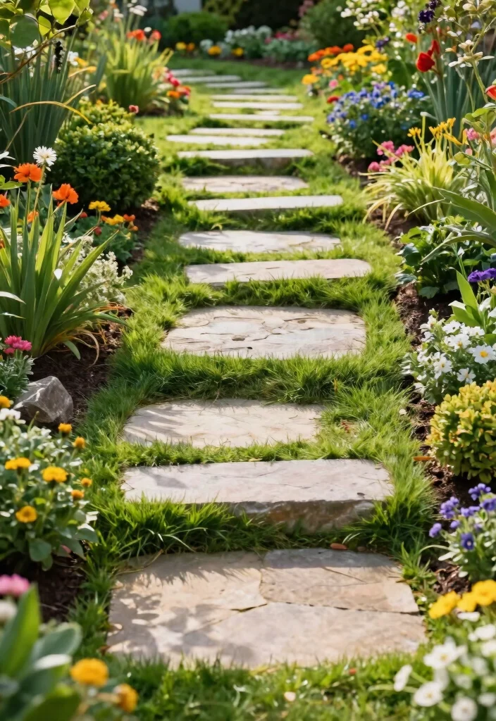 14 Grass and Paver Combos That Look Professional - 5. Multi-Level Grass and Paver Garden Paths 1