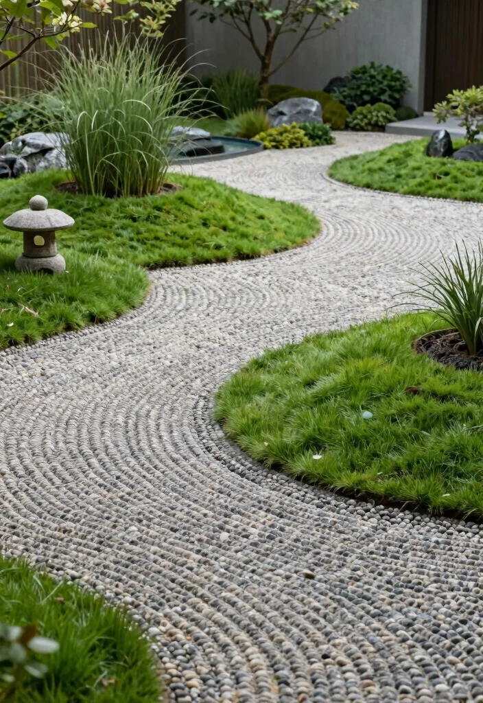 14 Grass and Paver Combos That Look Professional - 6. Zen Garden with Grass and Pebbled Pavers 1
