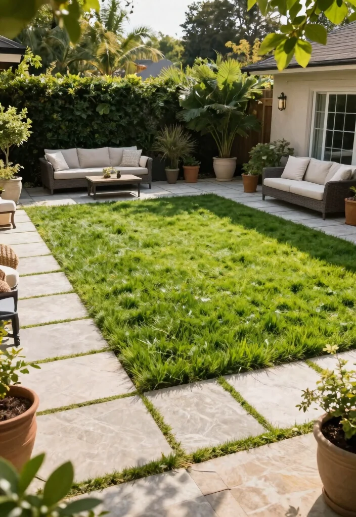 14 Grass and Paver Combos That Look Professional - 9. Grassy Oasis with Wide Paver Borders 1