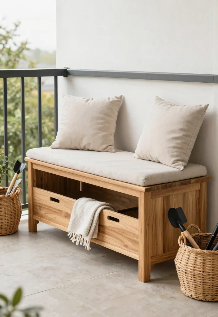 14 Japandi Balcony Ideas for Minimalist Professionals - 11. Stylish Storage Solutions 1