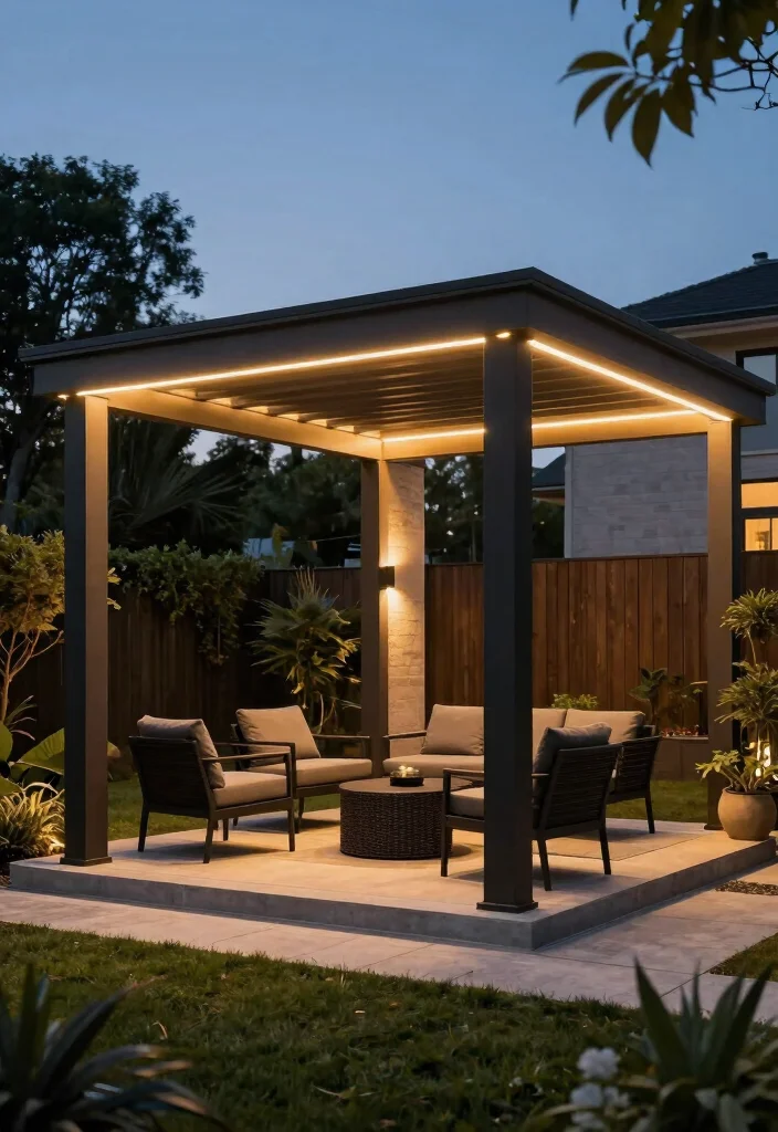 14 Pergola Structures for Shaded Lounging Lovers - 10. Contemporary Pergola with Integrated Lighting 1