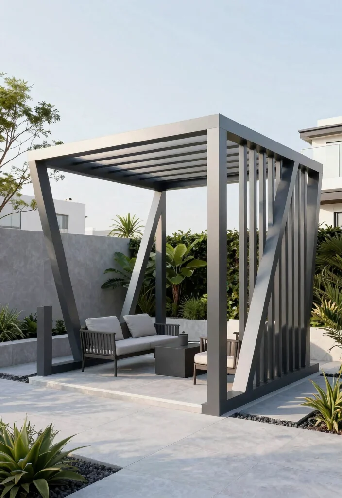 14 Pergola Structures for Shaded Lounging Lovers - 12. Angular Pergola for a Modern Edge 1