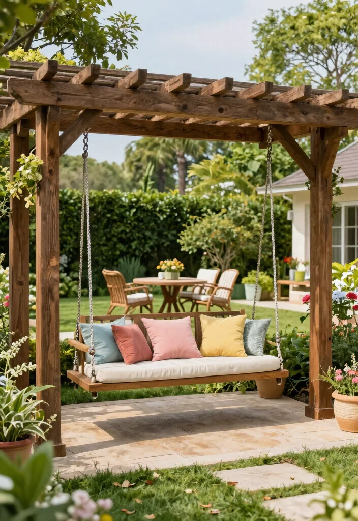 14 Pergola Structures for Shaded Lounging Lovers - 13. Pergola with Swing Seating 1