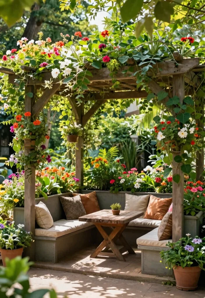 14 Pergola Structures for Shaded Lounging Lovers - 5. Decorative Pergola with Built-In Planters 1