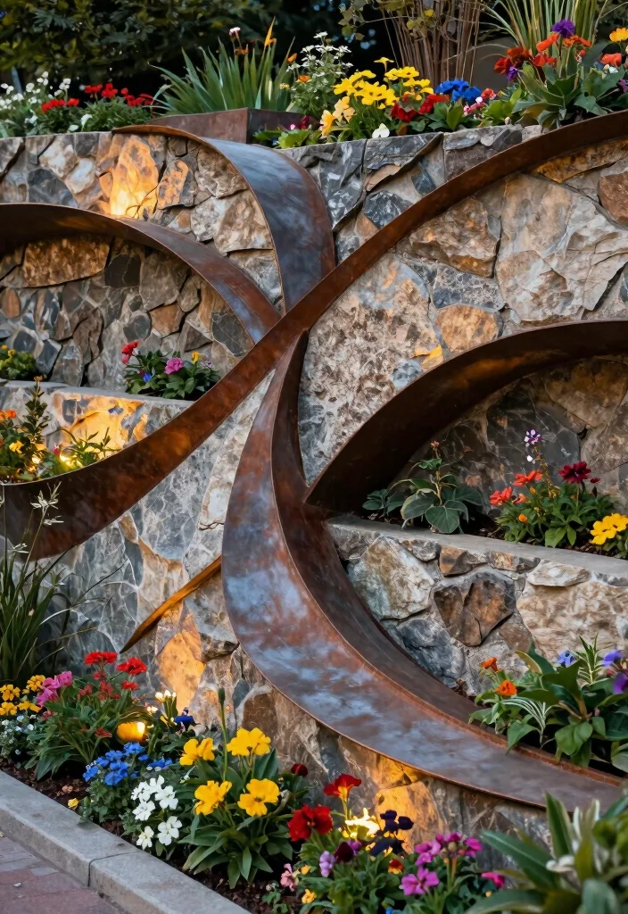 14 Retaining Wall Designs That Hold Strong for Years - 11. Artistic Sculptural Walls 1