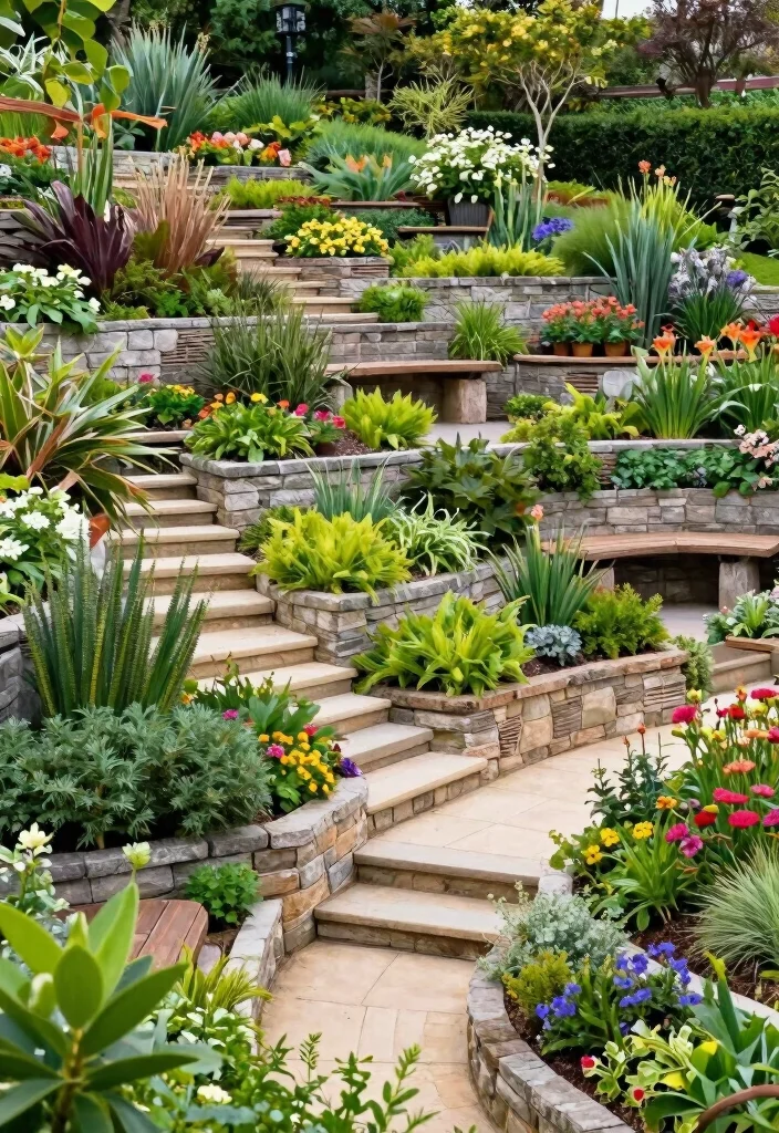14 Retaining Wall Designs That Hold Strong for Years - 13. Terraced Designs 1