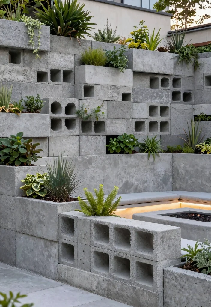 14 Retaining Wall Designs That Hold Strong for Years - 3. Recycled Concrete Blocks 1