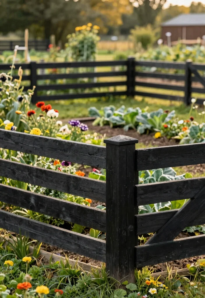 15 Black Fencing Styles for Dramatic Home Updates - 11. Rustic Black Farm Fencing 1