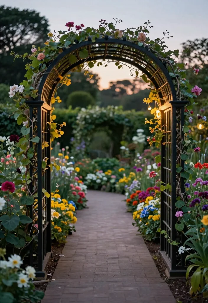 15 Black Fencing Styles for Dramatic Home Updates - 13. Black Garden Arches 1