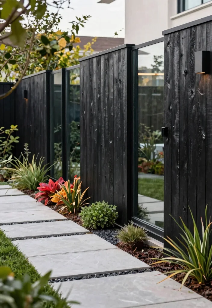 15 Black Fencing Styles for Dramatic Home Updates - 14. Mixed Material Fencing 1