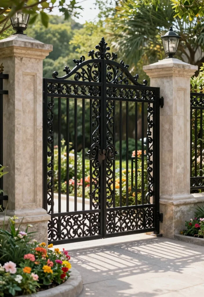 15 Black Fencing Styles for Dramatic Home Updates - 9. Wrought Iron Elegance 1