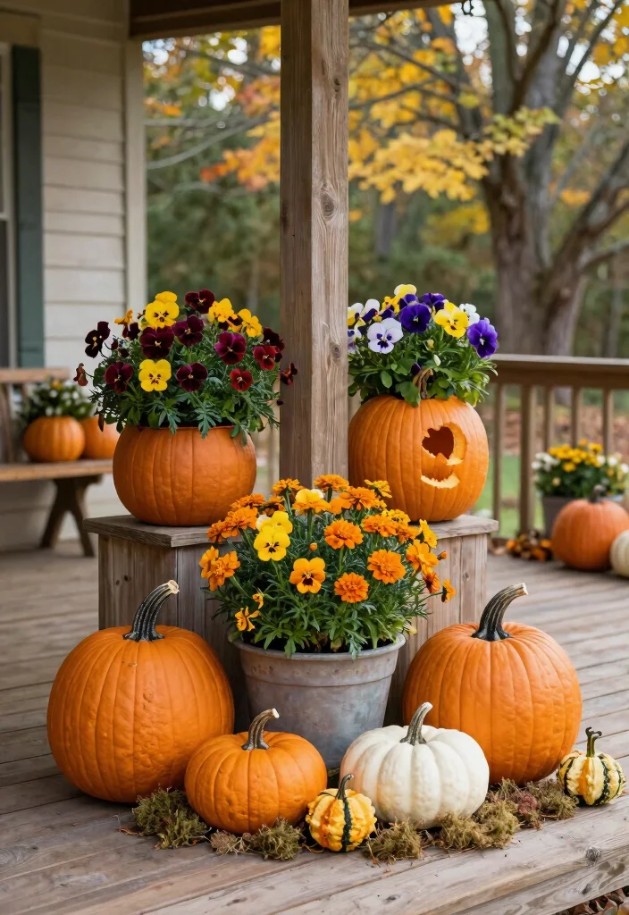 15 Fall Planter Ideas for Seasonal Decorators - 1. Cozy Pumpkin Planters 1