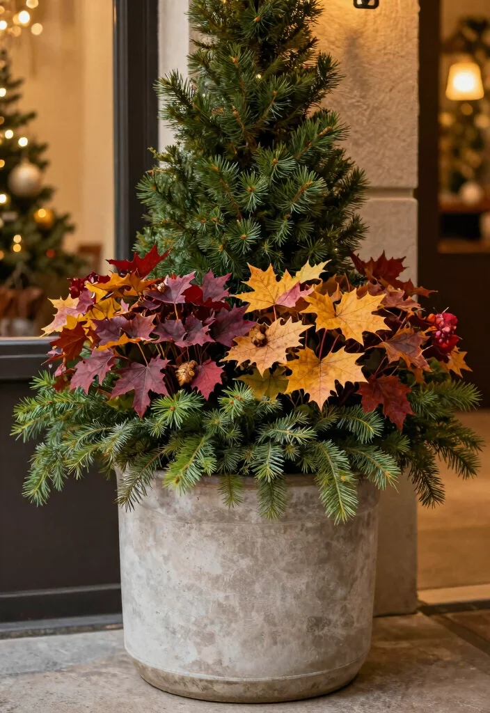 15 Fall Planter Ideas for Seasonal Decorators - 15. Festive Holiday Transition Planters 1