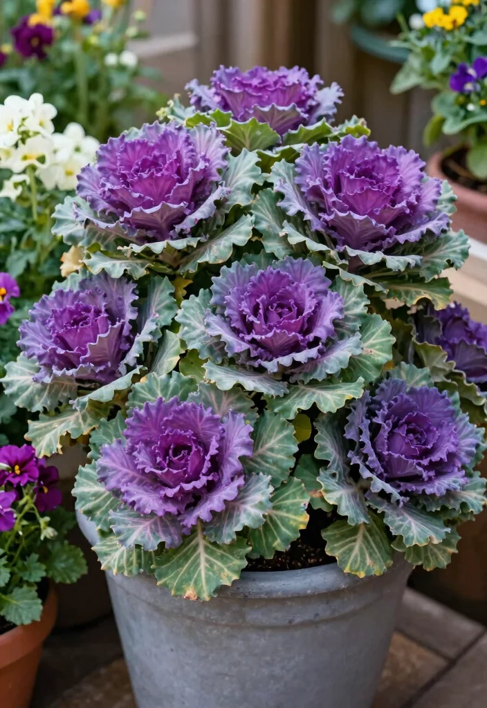 15 Fall Planter Ideas for Seasonal Decorators - 8. Colorful Ornamental Cabbage 1