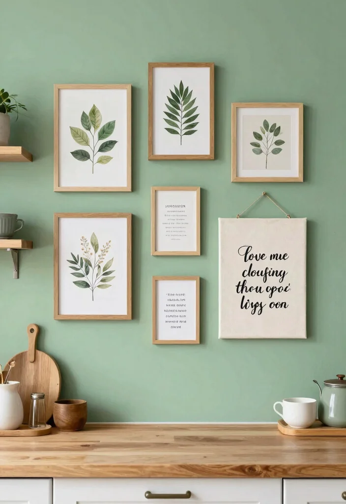 15 Sage Green Ideas for Earthy Kitchen Cooks - 11. Sage Green Wall Art 1