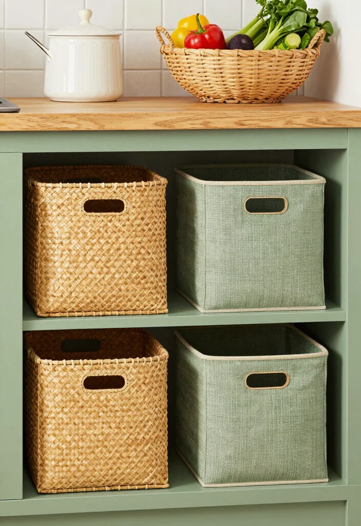 15 Sage Green Ideas for Earthy Kitchen Cooks - 12. Sage Green Storage Solutions 1