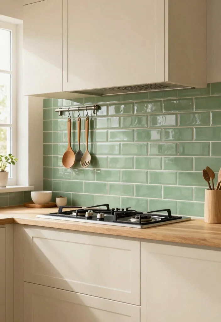 15 Sage Green Ideas for Earthy Kitchen Cooks - 2. Sage Green Backsplash 1