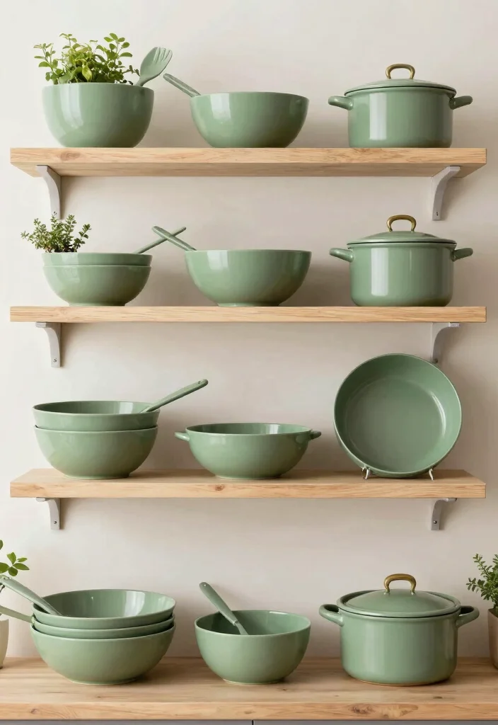 15 Sage Green Ideas for Earthy Kitchen Cooks - 6. Sage Green Utensils and Cookware 1