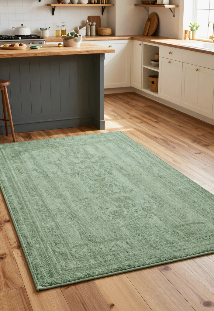 15 Sage Green Ideas for Earthy Kitchen Cooks - 8. Sage Green Rugs 1