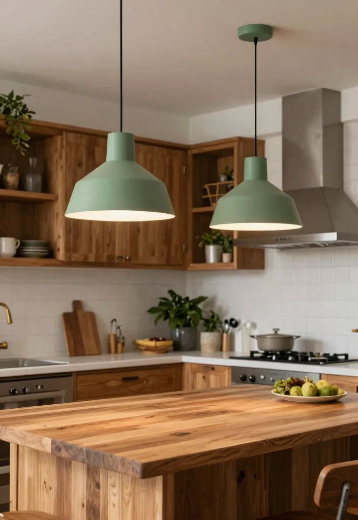 15 Sage Green Ideas for Earthy Kitchen Cooks - 9. Sage Green Lighting Fixtures 1