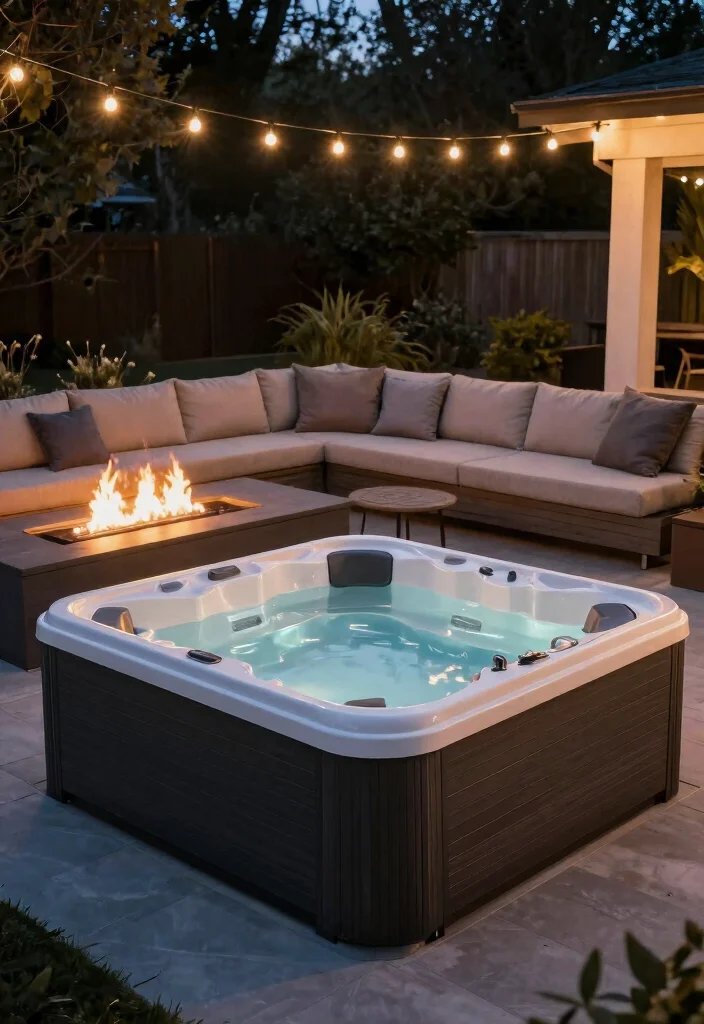 15 Spa-Worthy Hot Tub Setups for Tired Homeowners - 10. Modern Fire and Water Combo 1