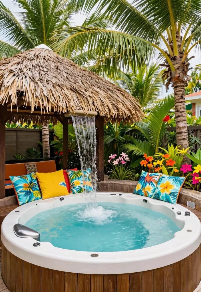 15 Spa-Worthy Hot Tub Setups for Tired Homeowners - 4. Tropical Paradise Vibes 1