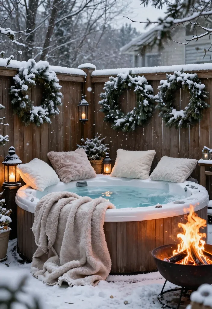 15 Spa-Worthy Hot Tub Setups for Tired Homeowners - 7. Cozy Winter Wonderland 1