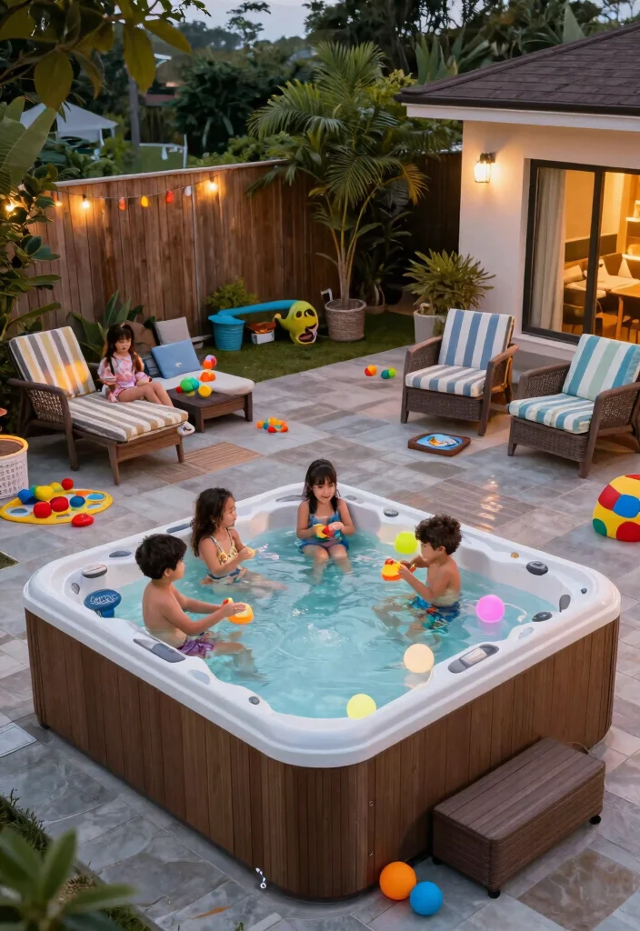 15 Spa-Worthy Hot Tub Setups for Tired Homeowners - 9. Family-Friendly Fun Zone 1