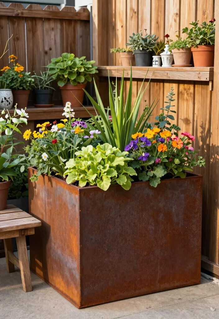 16 Eco-Friendly Metal Raised Beds for Urban Gardeners - 2. Rustic Corten Steel Planters 1