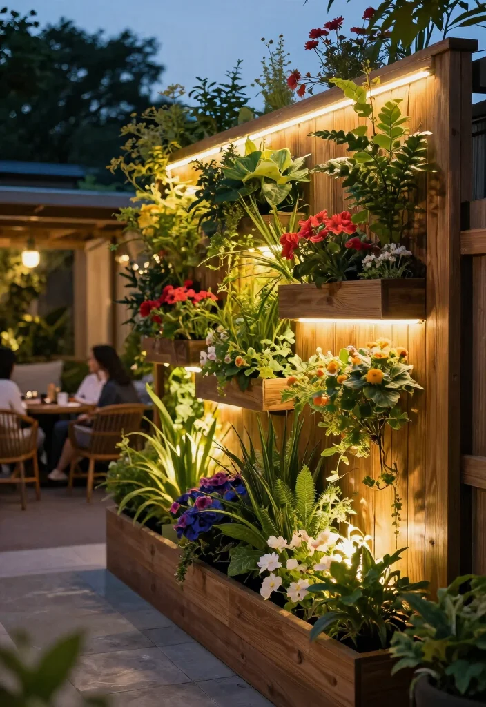 16 Fence Lighting Ideas for Evening Entertainers - 13. Vertical Garden Lighting 1