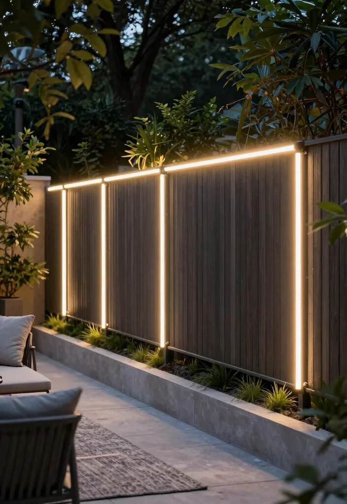 16 Fence Lighting Ideas for Evening Entertainers - 4. Tube Lights for a Modern Look 1