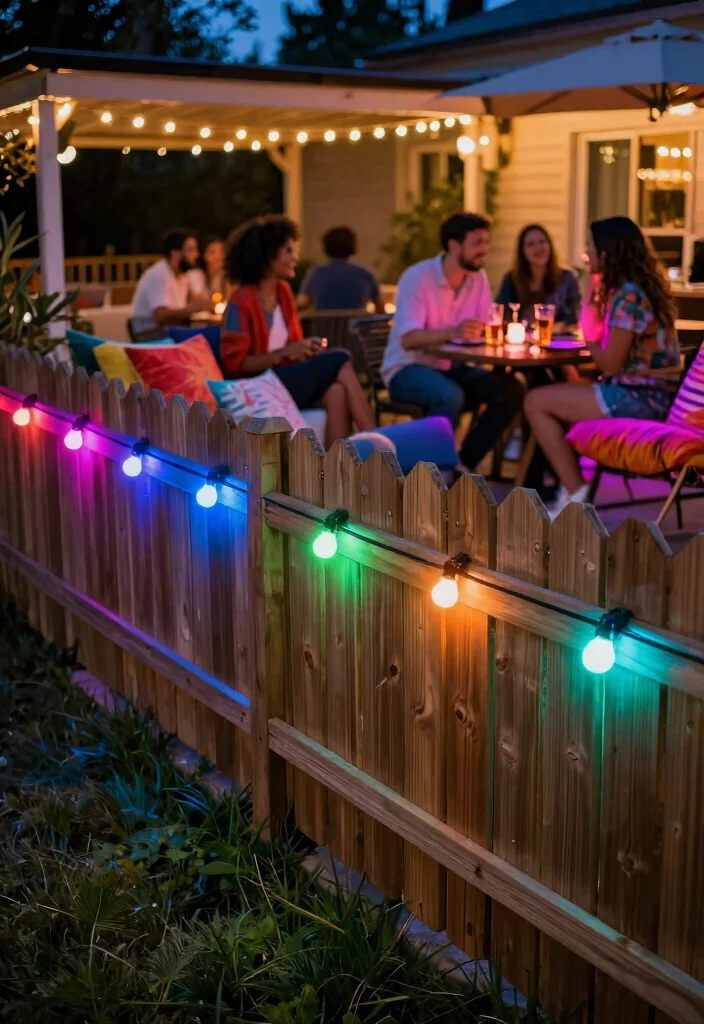 16 Fence Lighting Ideas for Evening Entertainers - 6. Color-Changing LED Lights 1