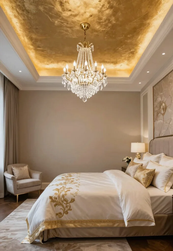 16 Tray Ceiling Treatments for Master Bedroom Upgrades - 4. Glamorous Metallic Finishes 1