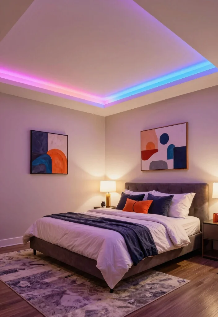 16 Tray Ceiling Treatments for Master Bedroom Upgrades - 7. Colorful LED Accents 1