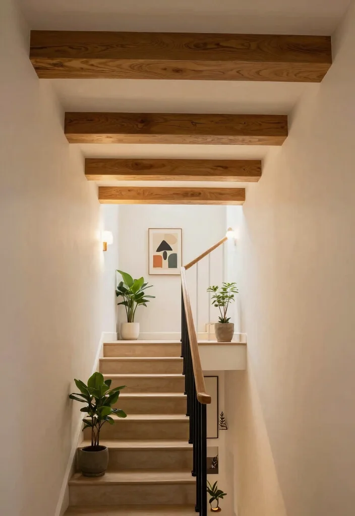 17 Faux Beam Tricks for Exposed Ceiling Lovers - 15. Highlight a Staircase 1