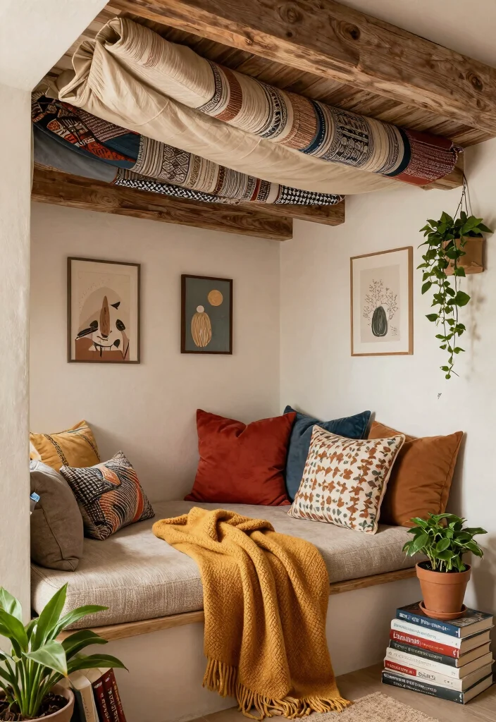 17 Faux Beam Tricks for Exposed Ceiling Lovers - 16. Layer with Textiles 1