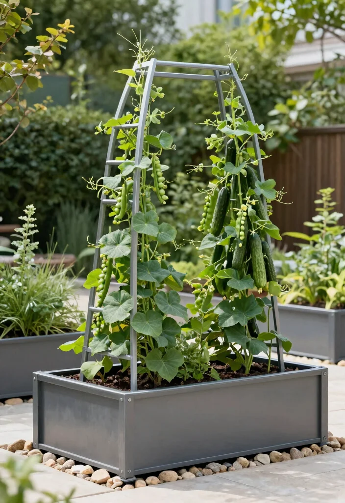 17 Steel Garden Beds for Vegetable-Growing Homeowners - 11. Modern Steel Raised Beds with Trellises 1