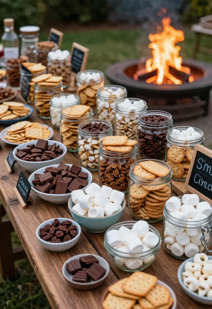18 Bonfire Setup Ideas for Weekend Social Butterflies - 5. Themed S'mores Bar: A Sweet Treat Station 1