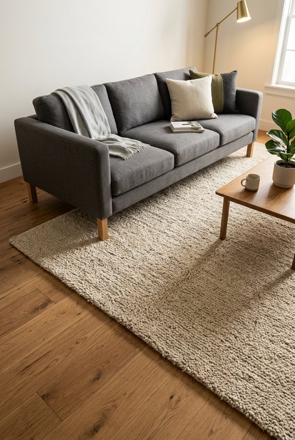 extend rug beyond sofa front legs on