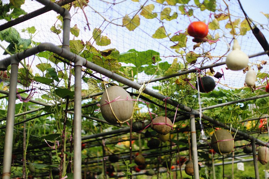 growing squash on trellis supports