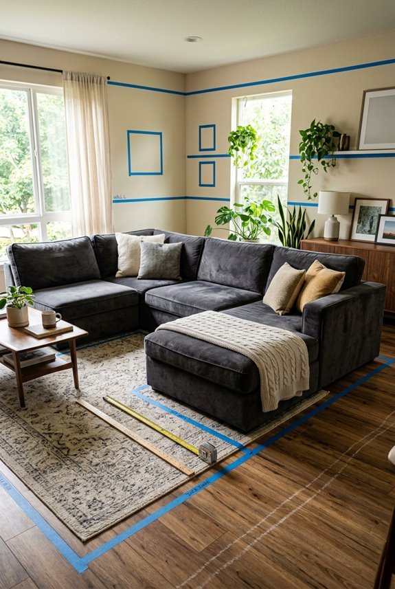 Sectional Sofa Layouts and Design Guide 2 outline footprint with painter s tape